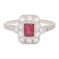 Pre-Owned Ruby and Diamond Rectangular Cluster Ring