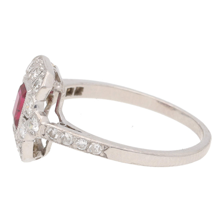 Pre-Owned Ruby and Diamond Rectangular Cluster Ring - Michael Jones Jeweller