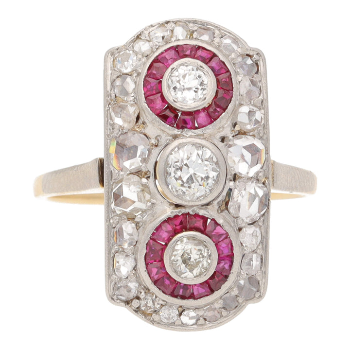 Pre-Owned Diamond and Ruby Tonneau Cluster Ring