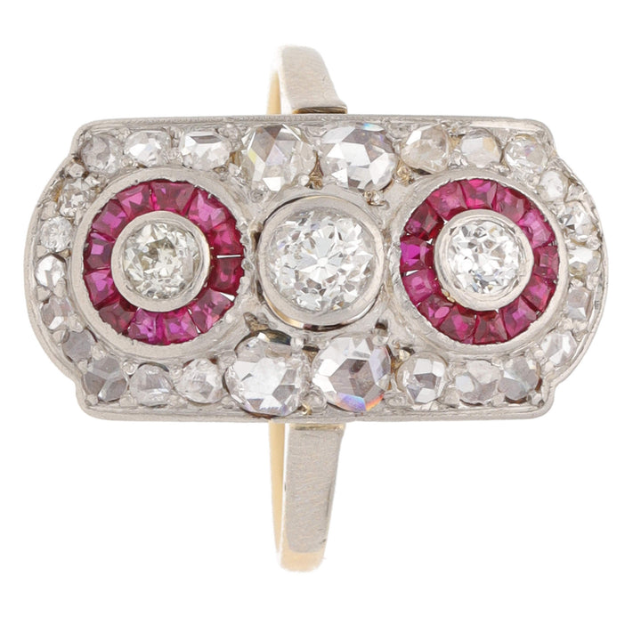 Pre-Owned Diamond and Ruby Tonneau Cluster Ring