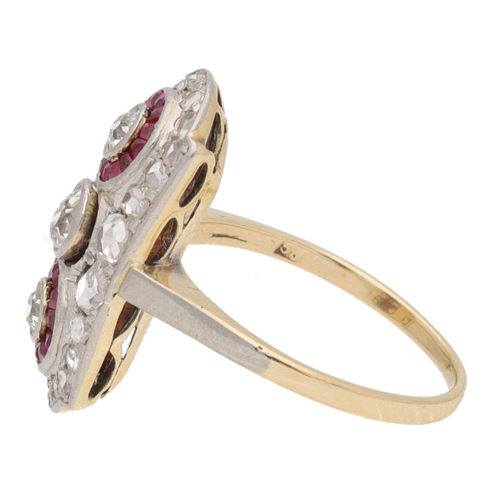 Pre-Owned Diamond and Ruby Tonneau Cluster Ring