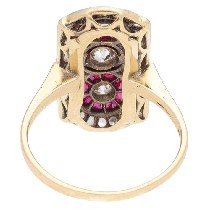 Pre-Owned Diamond and Ruby Tonneau Cluster Ring