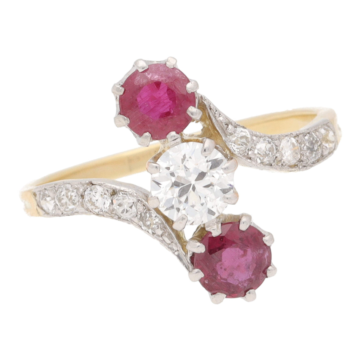 Pre-Owned Ruby and Diamond Three Stone Twist Ring - Michael Jones Jeweller