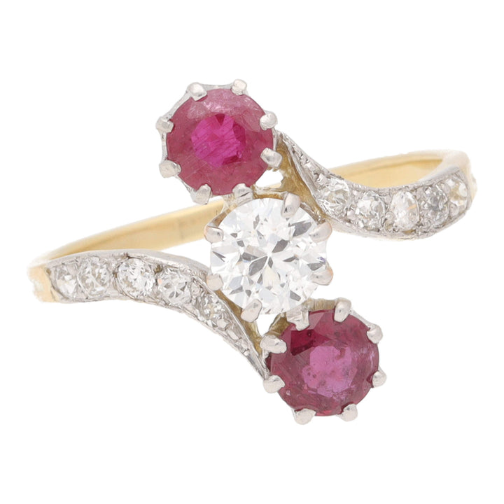 Pre-Owned Ruby and Diamond Three Stone Twist Ring - Michael Jones Jeweller