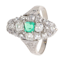 Pre-Owned Emerald and Diamond Boat Shaped Ring - Michael Jones Jeweller