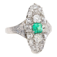 Pre-Owned Emerald and Diamond Boat Shaped Ring