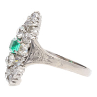 Pre-Owned Emerald and Diamond Boat Shaped Ring
