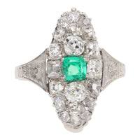 Pre-Owned Emerald and Diamond Boat Shaped Ring - Michael Jones Jeweller