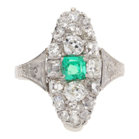 Pre-Owned Emerald and Diamond Boat Shaped Ring