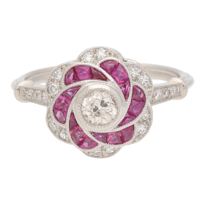 Pre-Owned Ruby and Diamond Flower Swirl Ring - Michael Jones Jeweller