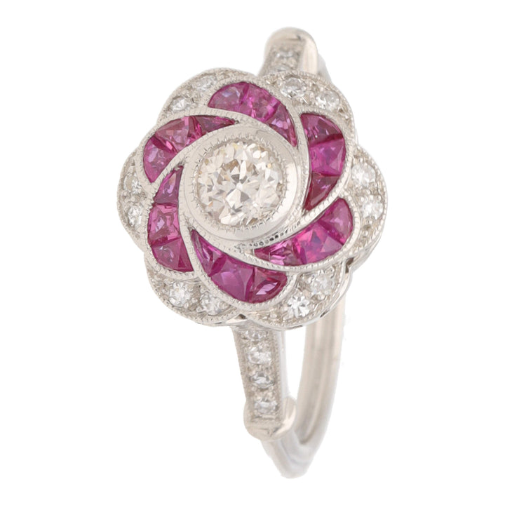 Pre-Owned Ruby and Diamond Flower Swirl Ring - Michael Jones Jeweller