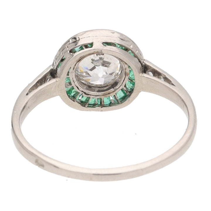 Pre-Owned Diamond and Emerald Reverse Cluster Ring