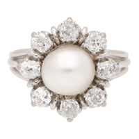 Pre-Owned Pearl and Diamond Cluster Ring