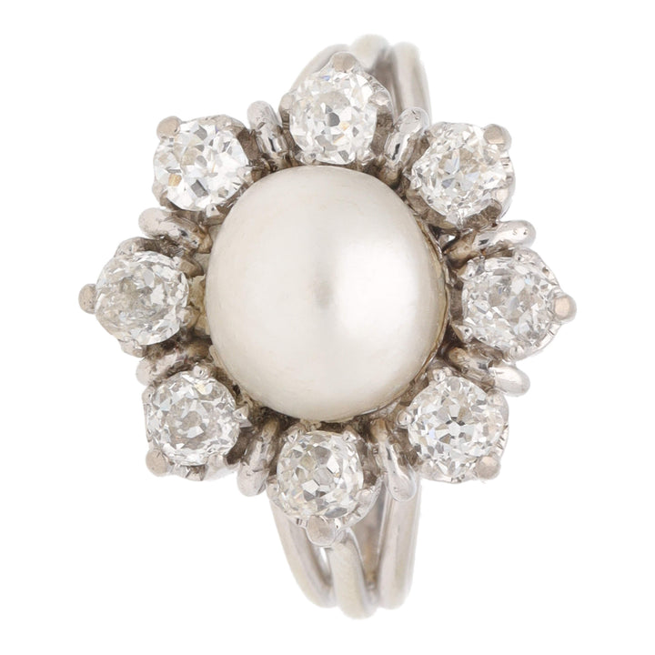 Pre-Owned Pearl and Diamond Cluster Ring