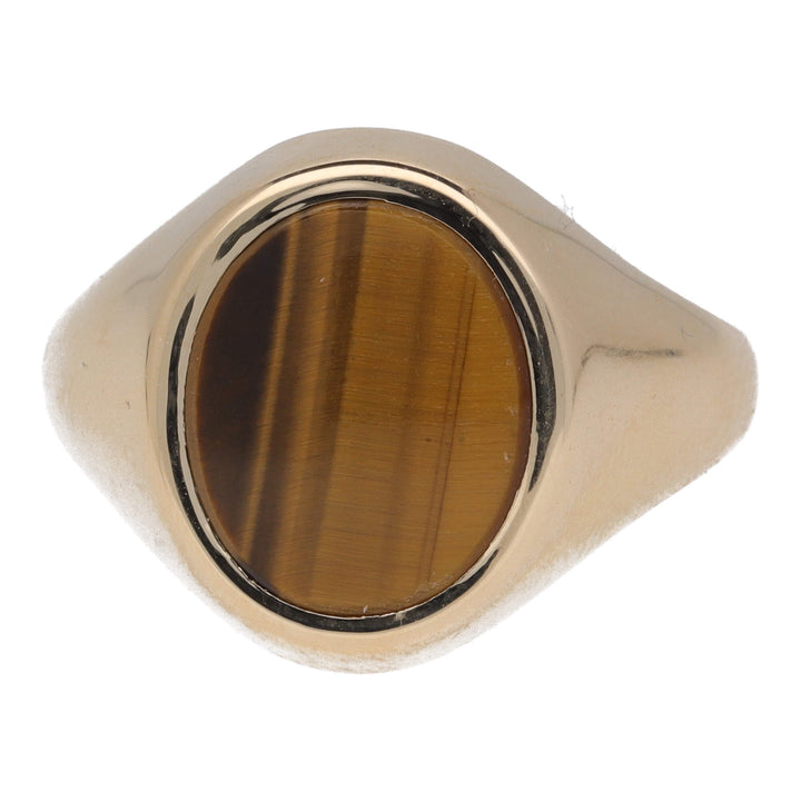 Pre-Owned Tigers Eye 9ct Yellow Gold Oval Signet Ring