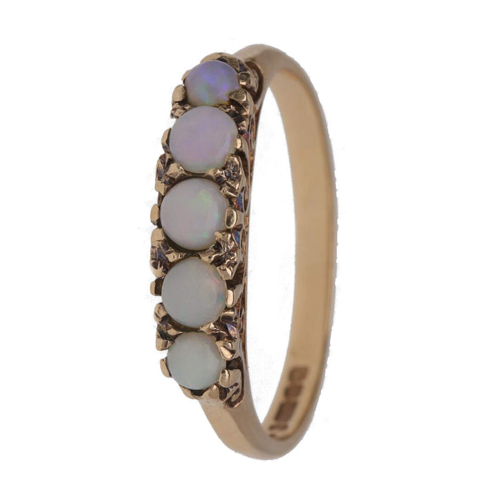Pre-Owned Opal 9ct Yellow Gold Half Eternity Ring