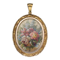 Pre-Owned 15ct Gold Oval Locket with Floral Painting