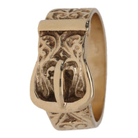Pre-Owned Engraved Buckle Pattern 9ct Yellow Gold Ring