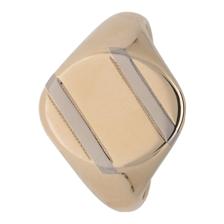 Pre-Owned 9ct Yellow Gold Striped Oval Signet Ring