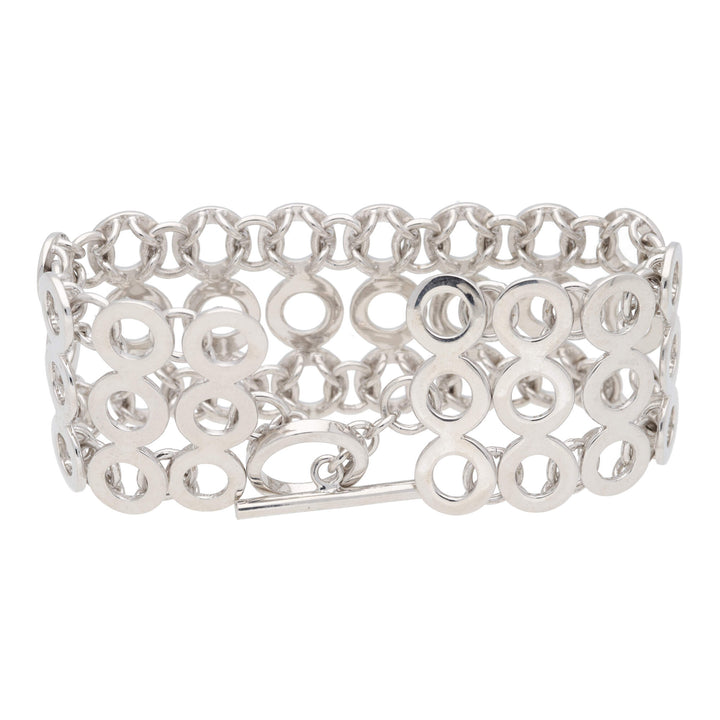 Circle Link Three Row Silver T-Bar Bracelet