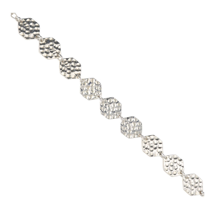 Hexagonal Hammered Link Silver Bracelet