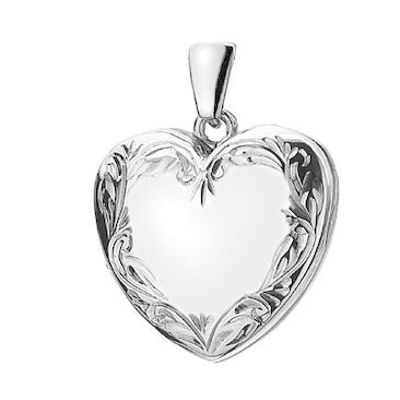 Engraved Border Silver Heart Locket - Michael Jones Jeweller