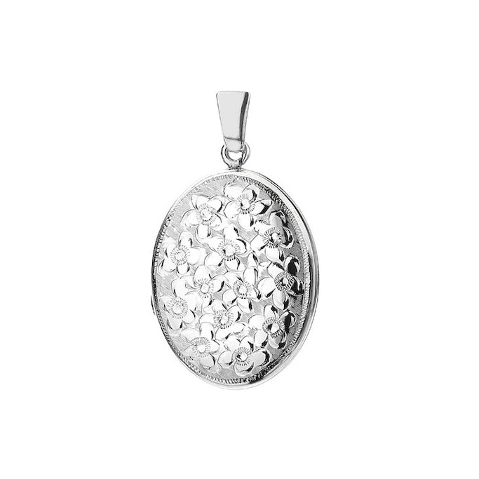 Floral Engraved Oval Silver Locket - Michael Jones Jeweller