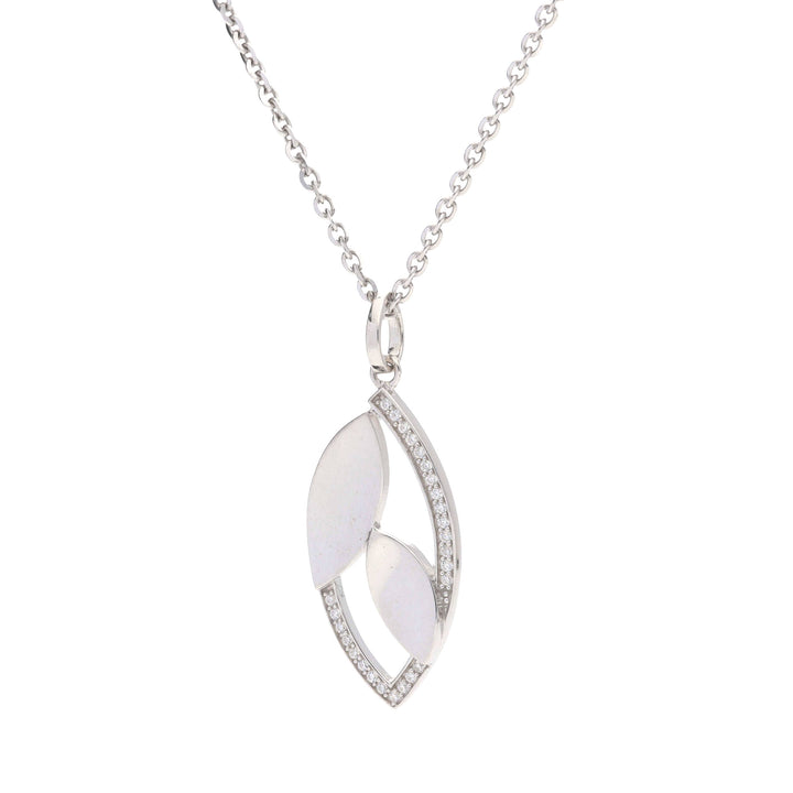 Leaf Shape Cubic Zirconia Drop Pendant - Michael Jones Jeweller