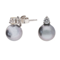 Grey Tahitian Pearl and Diamond 18ct White Gold Stud Earrings