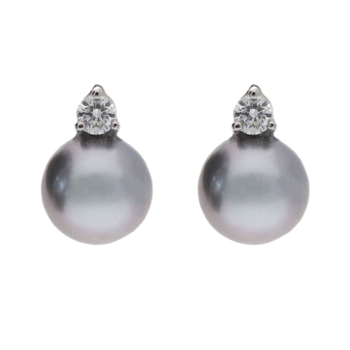 Grey Tahitian Pearl and Diamond 18ct White Gold Stud Earrings