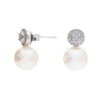 Cultured Pearl and Diamond 18ct White Gold Stud Earrings - Michael Jones Jeweller