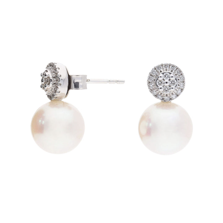 Cultured Pearl and Diamond 18ct White Gold Stud Earrings - Michael Jones Jeweller