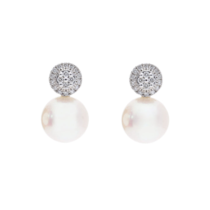 Cultured Pearl and Diamond 18ct White Gold Stud Earrings - Michael Jones Jeweller