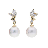 Akoya Pearl and Diamond 18ct Yellow Gold Petal Earrings - Michael Jones Jeweller