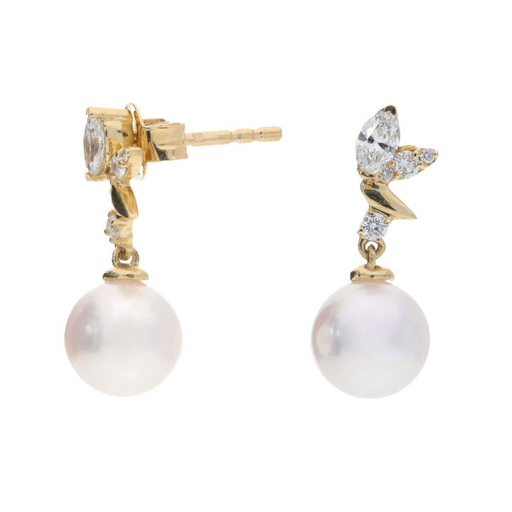 Akoya Pearl and Diamond 18ct Yellow Gold Petal Earrings - Michael Jones Jeweller