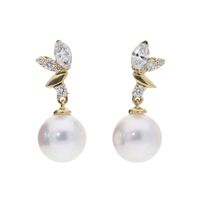 Akoya Pearl and Diamond 18ct Yellow Gold Petal Earrings - Michael Jones Jeweller