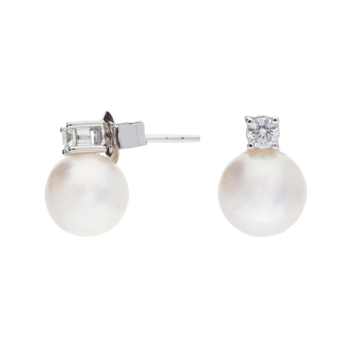 Akoya Pearl and Diamond 18ct White Gold Stud Earrings - Michael Jones Jeweller