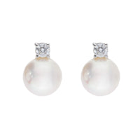Akoya Pearl and Diamond 18ct White Gold Stud Earrings - Michael Jones Jeweller