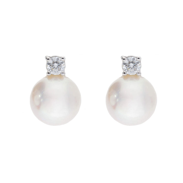 Akoya Pearl and Diamond 18ct White Gold Stud Earrings - Michael Jones Jeweller