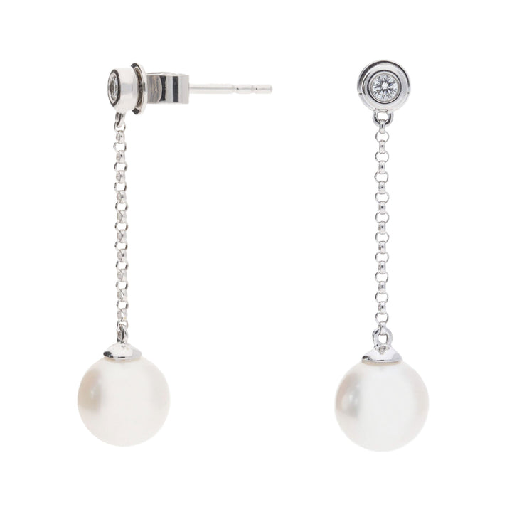 Akoya Pearl and Diamond 18ct White Gold Drop Earrings