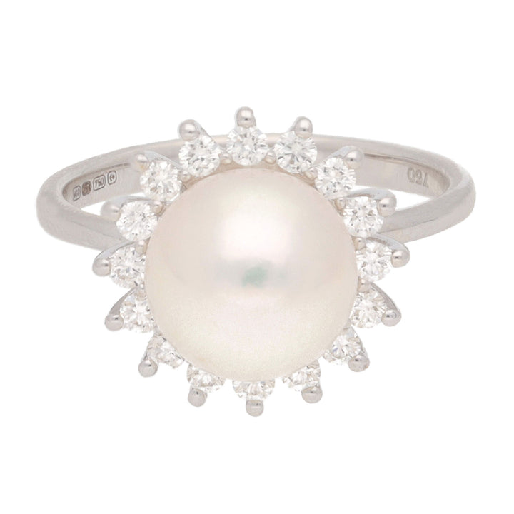 Akoya Pearl and Diamond 18ct White Gold Cluster Ring - Michael Jones Jeweller