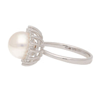 Akoya Pearl and Diamond 18ct White Gold Cluster Ring - Michael Jones Jeweller