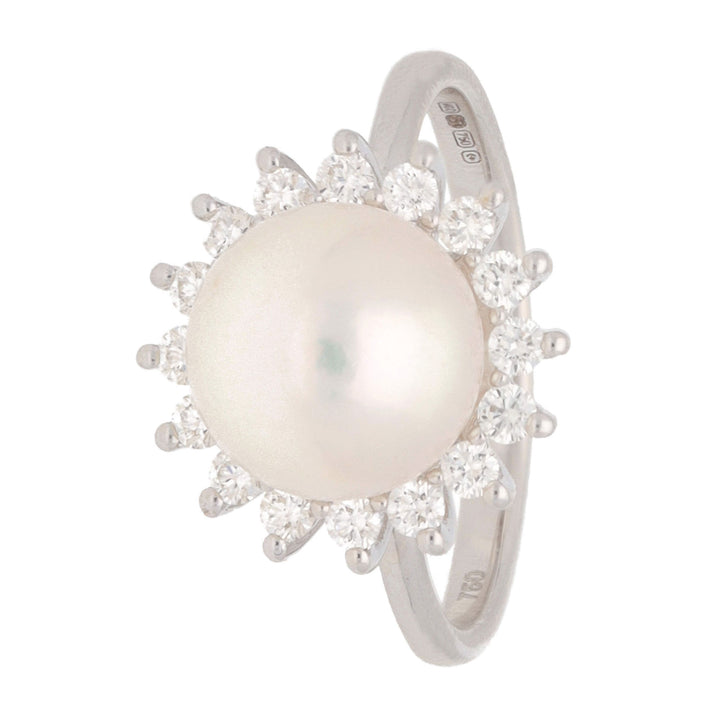 Akoya Pearl and Diamond 18ct White Gold Cluster Ring - Michael Jones Jeweller
