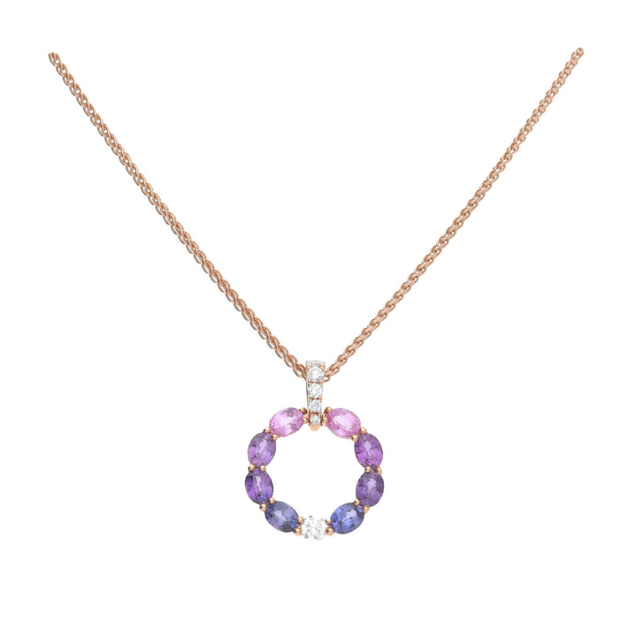 Sapphire and Diamond Circular 18ct Rose Gold Pendant
