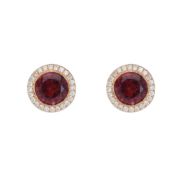 Pink Tourmaline and Diamond 18ct Rose Gold Cluster Stud Earrings - Michael Jones Jeweller