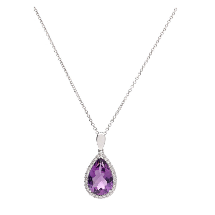 Amethyst and Diamond Teardrop 18ct White Gold Necklace - Michael Jones Jeweller