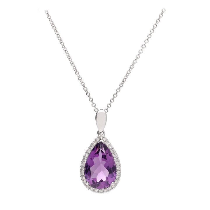 Amethyst and Diamond Teardrop 18ct White Gold Necklace - Michael Jones Jeweller