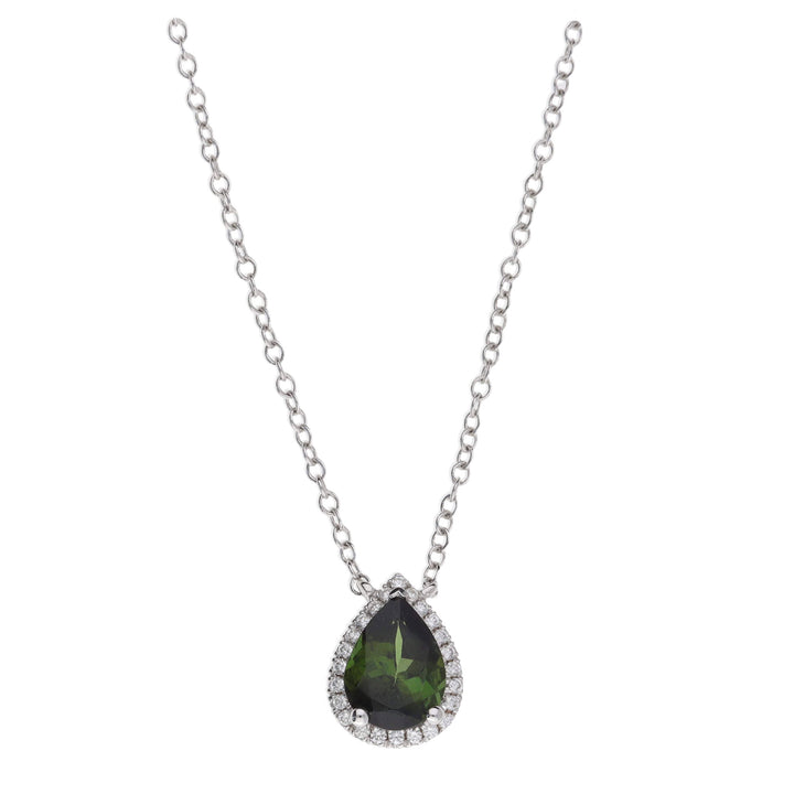 Green Tourmaline and Diamond 18ct White Gold Necklace