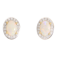 Opal and Diamond Oval Cluster Stud Earrings