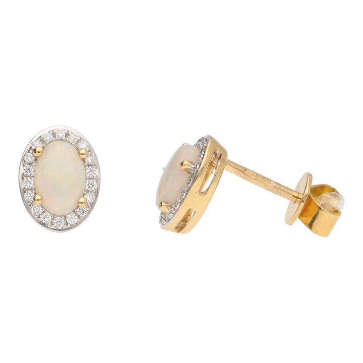 Opal and Diamond Oval Cluster Stud Earrings